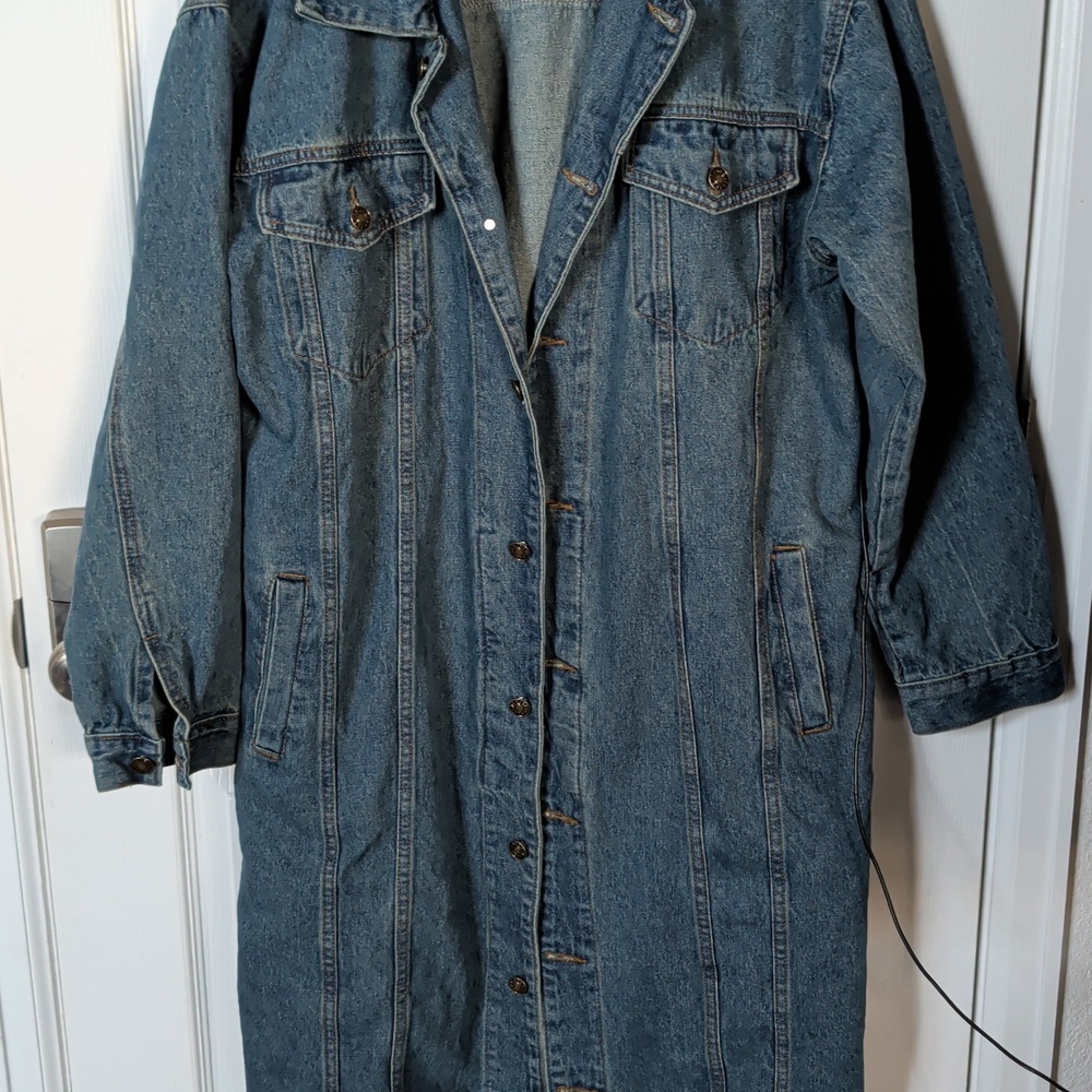 Classic Long Denim Jean Jacket - Blue - Picture 2 of 3